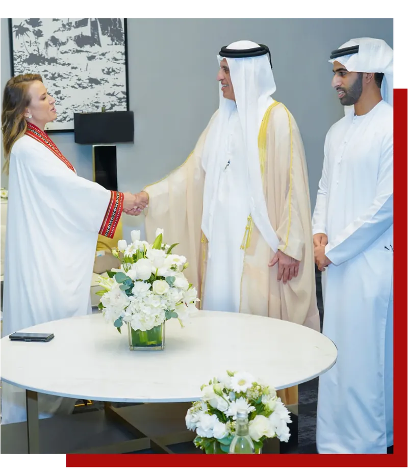 Irina Heaver with the Ruler of Ras Al Khaimah, UAE, discussing blockchain regulation, digital asset compliance, and Web3 legal strategy for regional and global investors