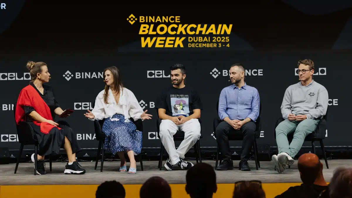 Irina Heaver at Binance Week 2025 in Dubai, UAE, discussing blockchain regulation, digital asset compliance, and Web3 legal strategy for investors and crypto founders in the Middle East